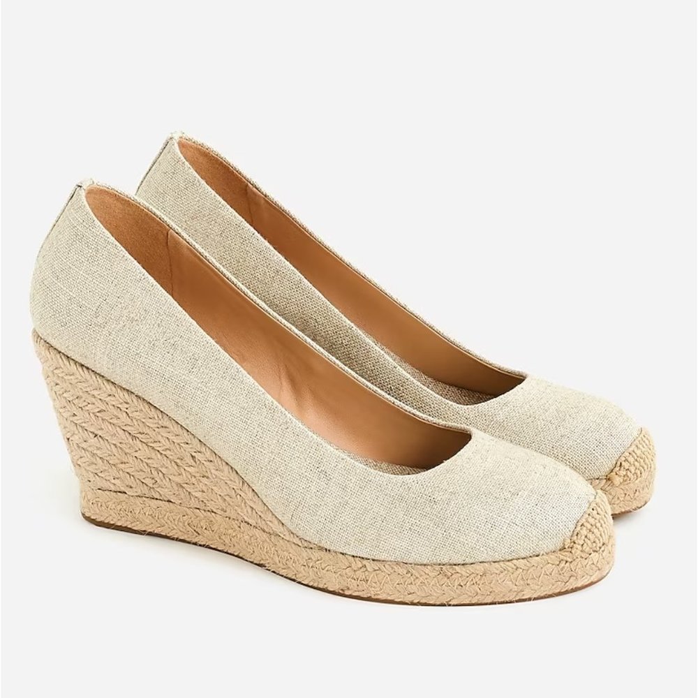 JCrew Seville espadrille wedges in metallic canvas, Size 9